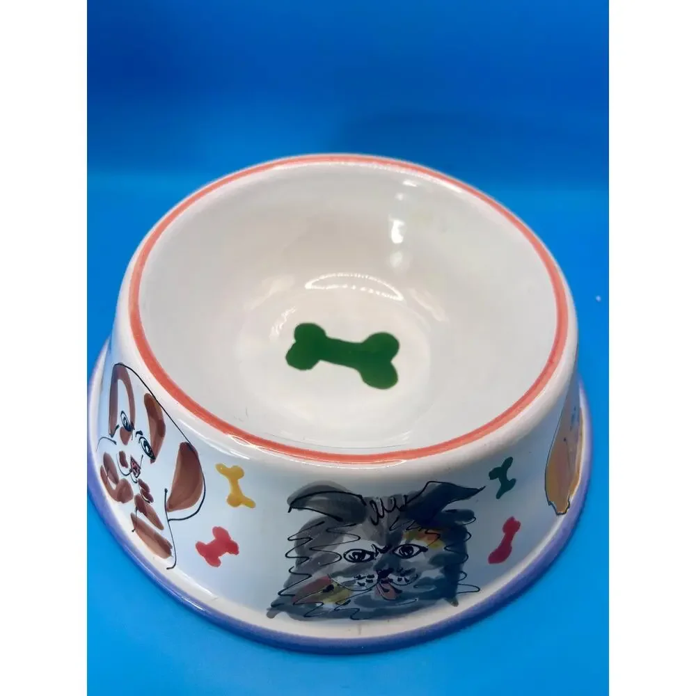 Mesa International Hand Crafted Pottery Pet Food Bowl~Water Bowl~Dog Bone~Signed